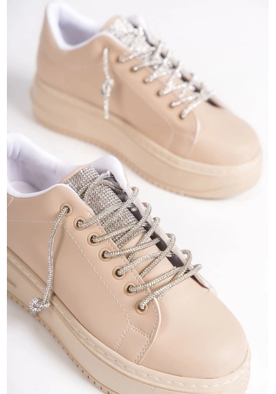 Mevese Luna Sim Detaylı Bağcıklı Kadın Günlük Sneaker Ayakkabı - Ten