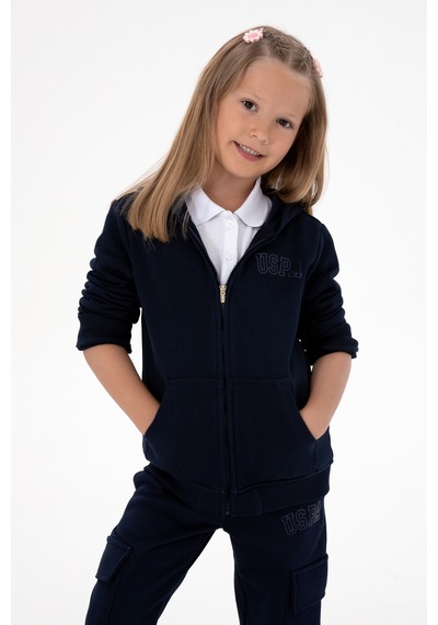 U.S. Polo Assn. Kız Çocuk Lacivert Kapüşonlu Fermuarlı Basic Sweatshirt 50316837-VR033 U.S. Polo Assn. Kız Çocuk Lacivert Kapüşonlu Fermuarlı Basic Sweatshirt 50316837-VR033