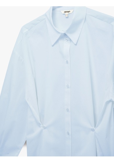 Koton Regular Fit Uzun Kollu Ekstra Düğme Detaylı Poplin Gömlek Mavi 6sak60132pw