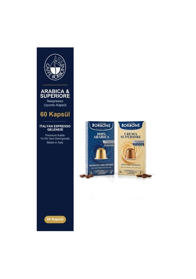Caffe Borbone Arabica Ve Superiore 60'lı Kapsül Kahve - Nespresso Uyumlu, İkili Avantaj Paketi