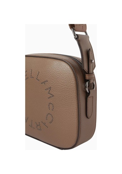 Stella Mccartney Studded Logo Gri Alter Mat Vegan Deri, Kamera Omuz Çantası