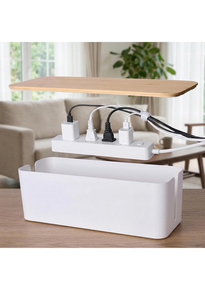 Greentech Kablo Düzenleme Kutusu Bambu+beyaz Renk-büyük Boy Gt-pk02