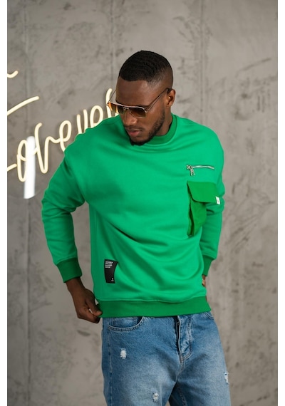 Oversize 3 İplik Bisiklet Yaka Torba Cepli İçi Polarlı Basic Sweatshirt 001