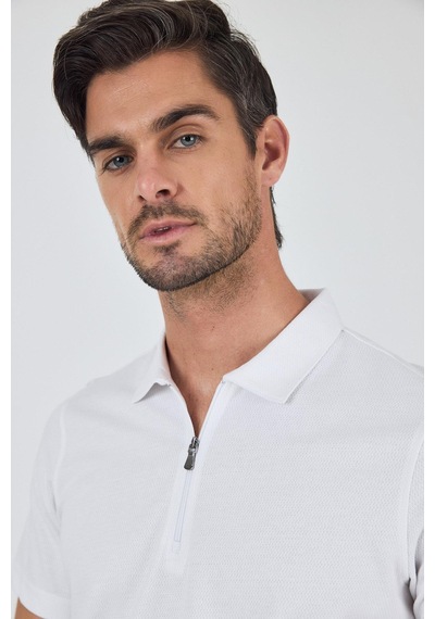 Beyaz Kısa Kol Düz Suprem Polo Yaka Cepsiz Pamuklu Casual Slim Fit Tişört 1011250164 600 Beyaz