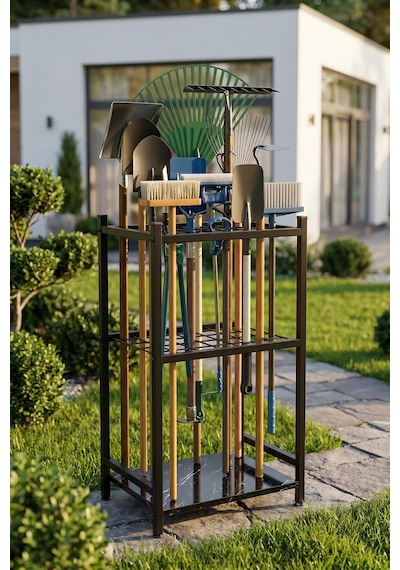 Bahçe Aletleri Düzenleyici Stand Kazma Kürek Organizer Raf Çok Amaçlı Metal Garaj Balkon Rafı