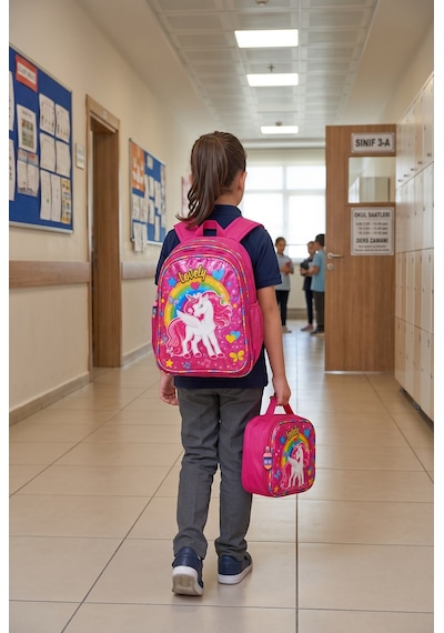 Unicorn İlkokul Okul Çantası Beslenme Çantası Sırt Çantası Simli 2'li Set 35 X 27 X 15 Cm Çok Renkli