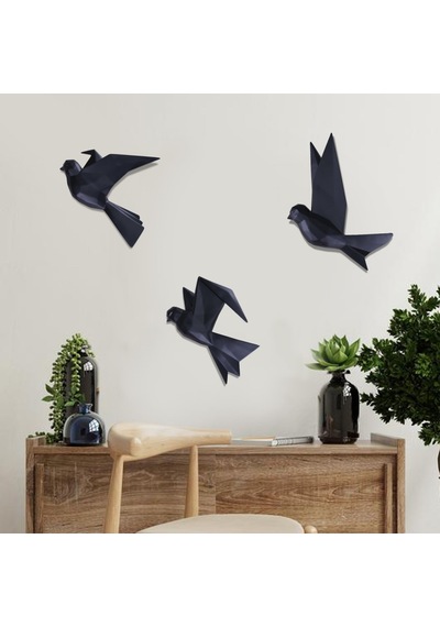 Mouette 3'Lü Dekoratif Kuş Siyah