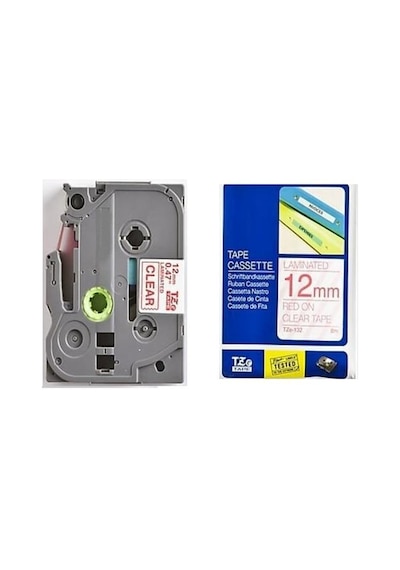 Brother Tze-132 Şeffaf / Kırmızı 12mm 8m Muadil Etiket Diğer