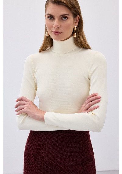 Sateen Tam Balıkçı Triko - Ekru-130140 Ekru