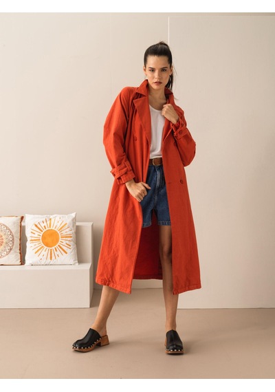 Xint Kiremit Keten Karışımlı Oversize Trençkot 290429
