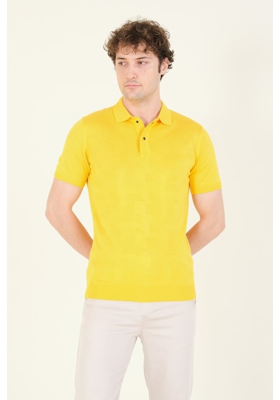Giyim Dünyası Erkek Çıtçıtlı Desenli Polo Yaka Merserize T-shirt Sarı 001