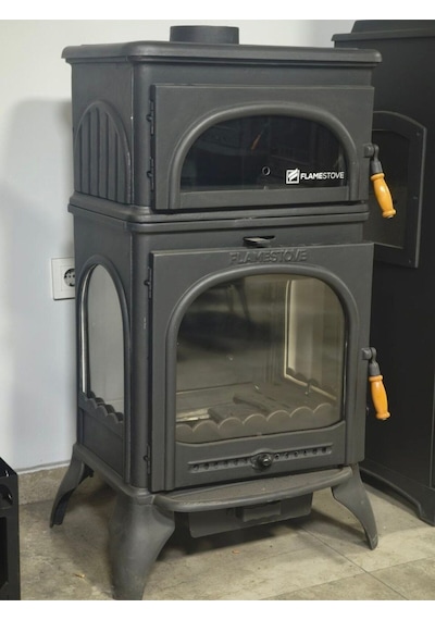 Fs-024-ak Modena Lüx Oven Alttan Küllüklü 3 Camlı Kuzineli Döküm Soba