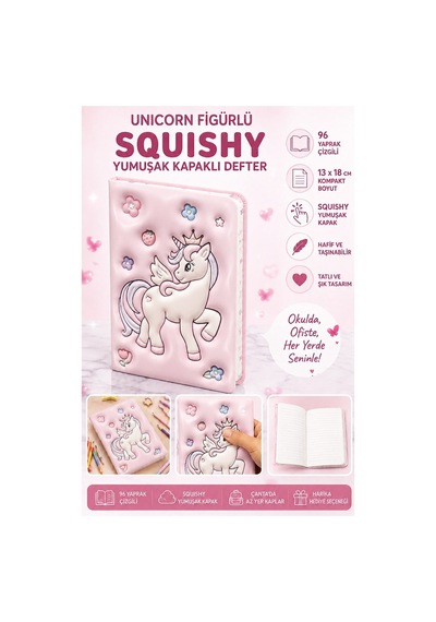 Unicorn Yumuşak Kapaklı Defter 96 Yaprak 13x18cm 1 Adet Df-1318 Sukuşi Çizgili Defter Hediyelik Sevimli Defter Pembe