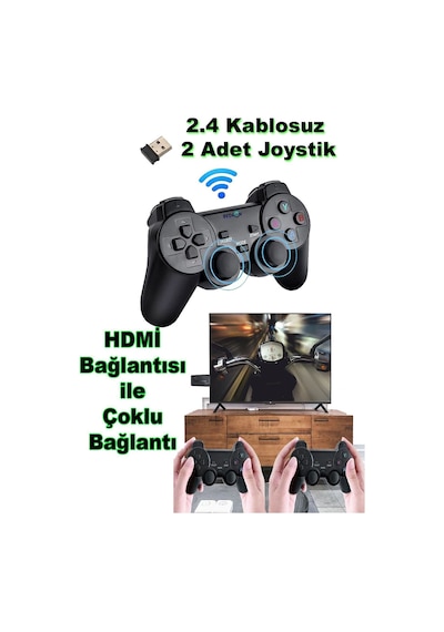 Atari 2.4g Kablosuz Çift Kol Retro Oyunlar 4k Game Stick 20000 Oyun Game Stick