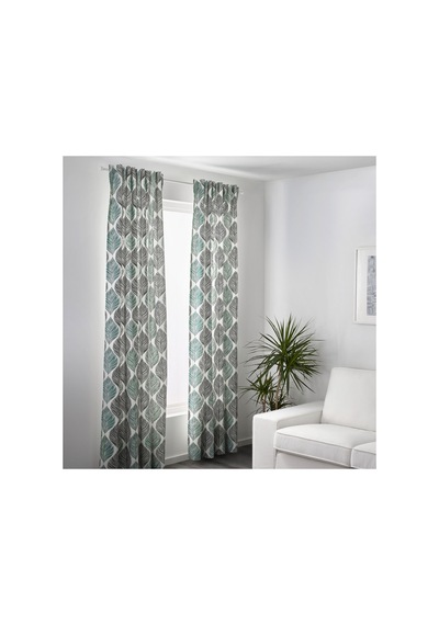 Ikea Fjaderklınt Fon Perde 145x300 Cm Beyaz-yeşil Beyaz - Yeşil