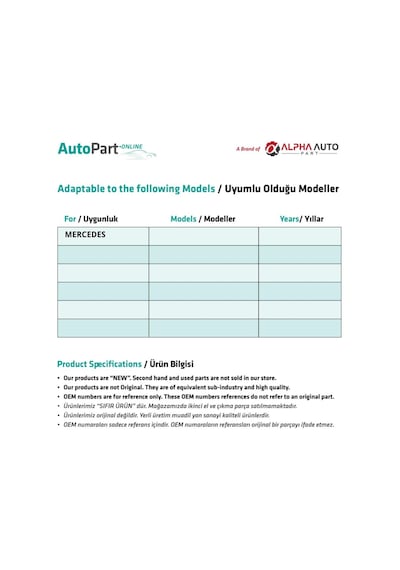 Mercedes İçin Genleşme Tankı Soğutucu Hortum Bağlantısı - A0039970689