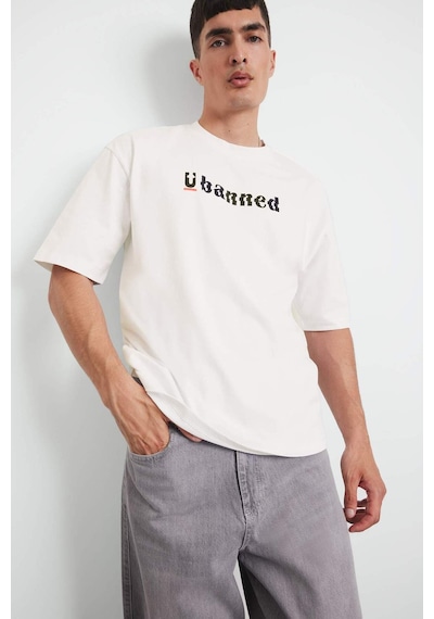 Defacto %100 Pamuk Loose Fit Bisiklet Yaka Baskılı Kısa Kollu Tişört F5731ax25auer105 Ekru