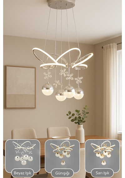 Kelebek Modern 5li Krom Avize Yatak Odası - Hol - Salon Gri