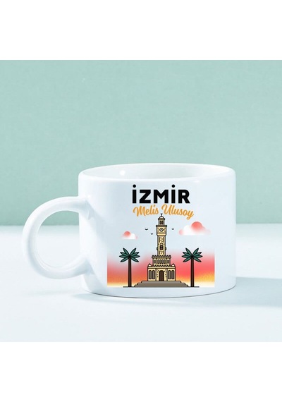 Kişiye Özel İzmir Tasarımlı Motto Kahve Fincanı Şehir Aşıklarına Özel Şık Tasarım Beyaz
