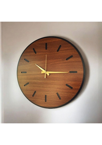 Ahşap Ceviz Renk Sade Sayılı Hediyelik Sessiz Duvar Saati 50cm Kahverengi