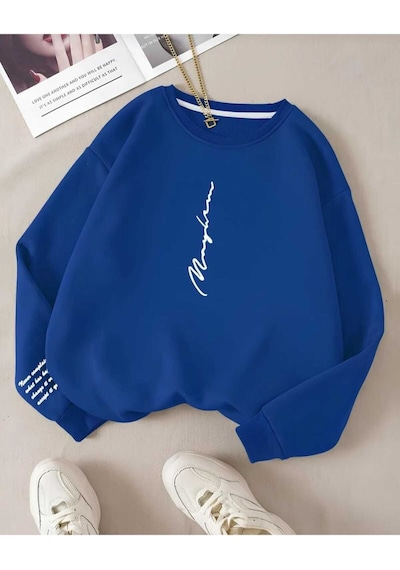 Kozia Outdoors Oversize Unisex Bisiklet Yaka Sweatshırt Saks Mavi Saks Mavi