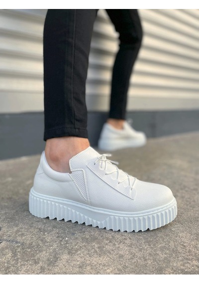 Jy502 Bold Bağcıklı Cilt Erkek Günlük Sneaker Ayakkabı Cbt - Beyaz Beyaz