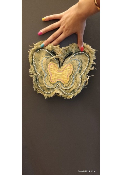 Denim Nakış İşleme Kot Kelebek Arma Dikiş Aplike 24x20 Cm