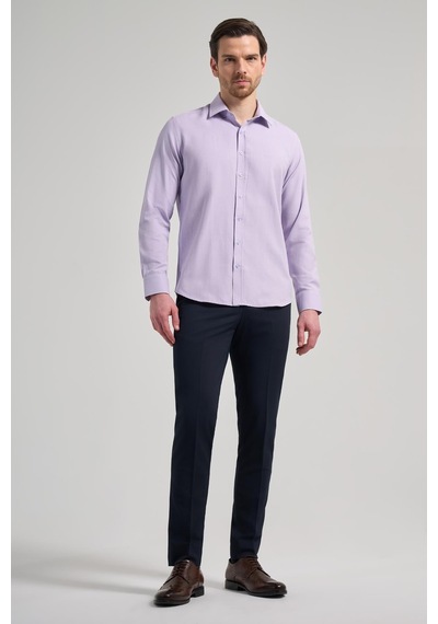 İmza Lila Sert Yaka Düz Classic Pamuklu Slim Fit Gömlek 1004250214 Lila
