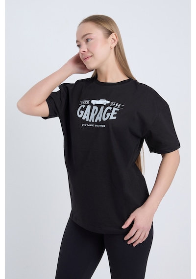 Kadın Oversize Baskılı T-shirt Siyah Garage 1967 SIYAH