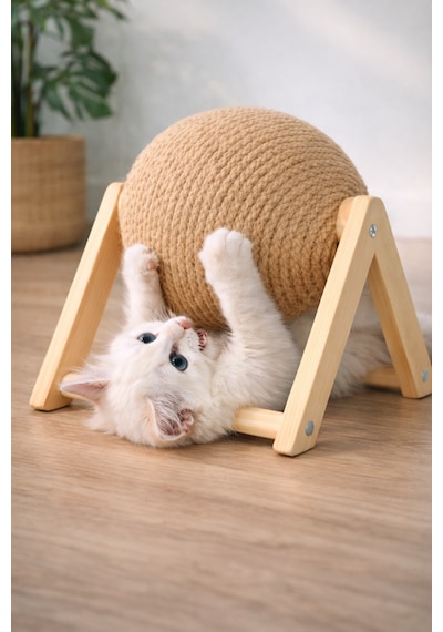 Kedi Tırmalama Topu Ahşap Ayaklı, Dayanıklı Kedi Oyuncağı
