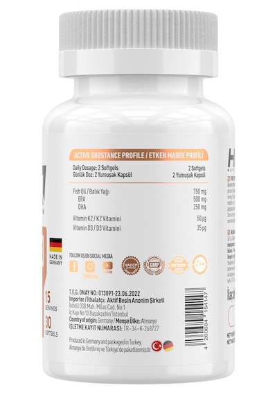 Hiq Nutrition Omega 3 D3+K2 Complex 30 Softgel