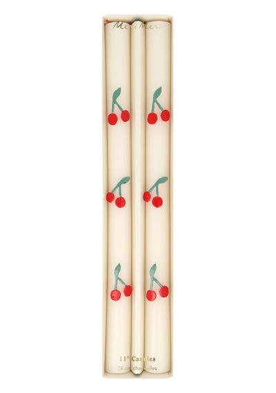 Meri Meri - Cherry Table Candles - Kiraz Desenli Şamdan Mumu - 2 Adet Tüm Yaşlar