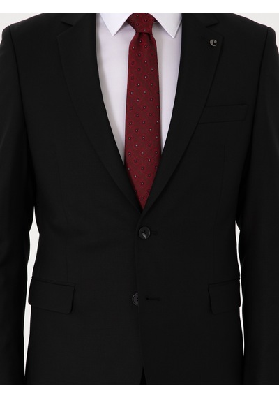 Cacharel Siyah Slim Fit %100 Yün Mono Yaka Takım Elbise