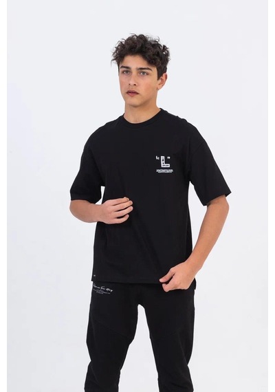 Zekids Erkek Çocuk Pamuklu Oversize Tshirt-11793-siyah Siyah