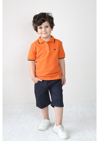 Pike Tişört/gab Şortlu Takım 2-9 Yaş Oranj - Lacivert Pike Tişört/gab Şortlu Takım 2-9 Yaş Oranj - Lacivert