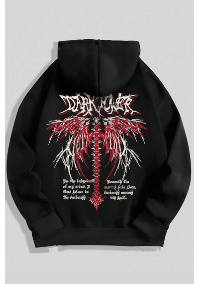 Dark Baskılı Oversize Sweatshirt Siyah