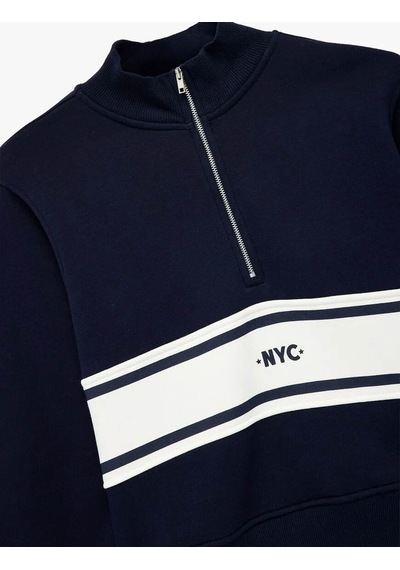 Koton Yarım Fermuarlı Crop Lacivert Kadın Sweatshirt 6wak10052ek Lacivert