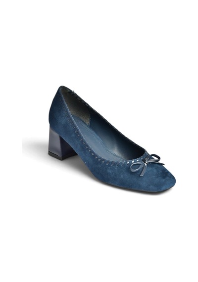 Fox Shoes Z820036602 Lacivert Süet Kalın Topuklu Kadın Ayakkabı