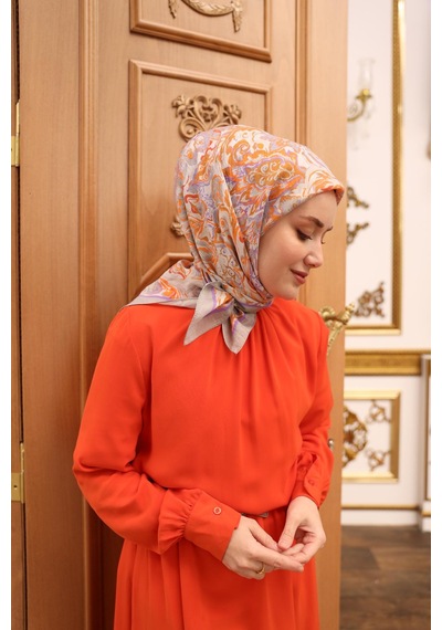 Silk Home Olinda İpek Eşarp 47002-33 Gri, Mor, Turuncu, Taba, Kiremit