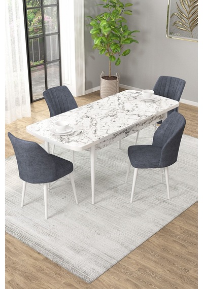 Arel Beyaz Mermer 80x132 Açılabilir Mdf Masa Yemek Odası Takımı, Mutfak Takımı 4 Adet Sandalye Beyaz Mermer - 4 Füme - Beyaz Ayak Arel Beyaz Mermer 80x132 Açılabilir Mdf Masa Yemek Odası Takımı, Mutfak Takımı 4 Adet Sandalye Beyaz Mermer - 4 Füme - Beyaz Ayak