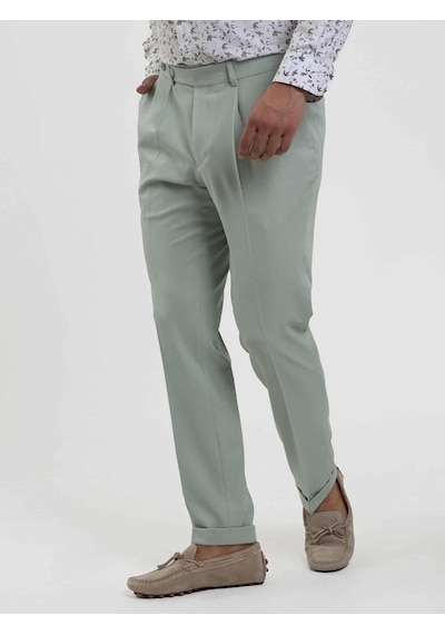 Dufy Yeşil Erkek Slim Fit Düz Pileli Pantolon - 104462-yeşil Yeşil
