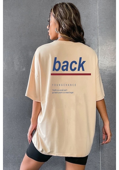 Unisex Back Baskılı Tasarım T-shirt Bej