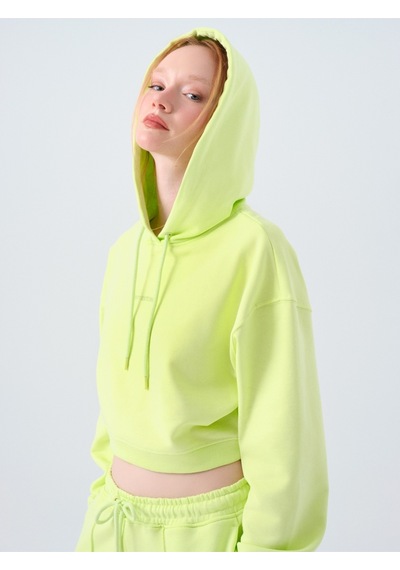 Loose Crop Kadın Sweatshirt Neon Yellow