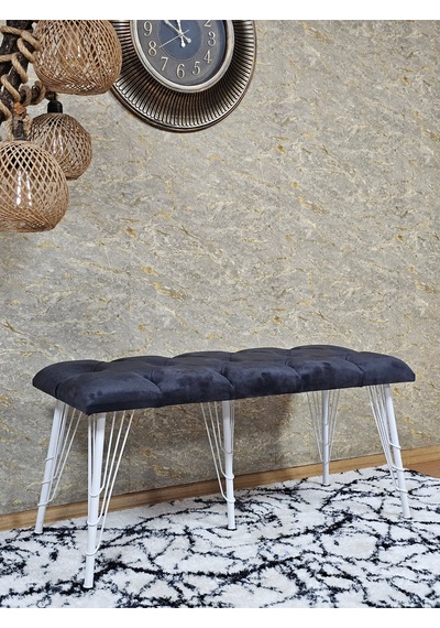 Zafir Metal Beyaz Tel Ayaklı 100 Cm Puf Bench - Puf - Bench - Oturak - Mutfak Oturağı - Antre Oturağı Füme