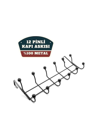 6'lı Metal Siyah Kristal Top Kapı Arkası Askılık - Metal - 1 - Siyah Diğer