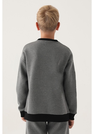 Kappa Antrasit Melanj Baskılı Garnili Kanguru Cep Erkek Çocuk Sweatshirt