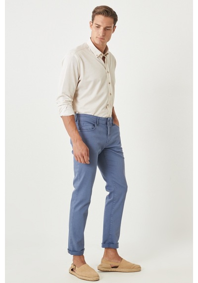 AC&Co / Altınyıldız Classics Erkek Indıgo 360 Derece Her Yöne Esneyen Slim Fit Dar Kesim Pamuklu Rahat Pantolon İndigo
