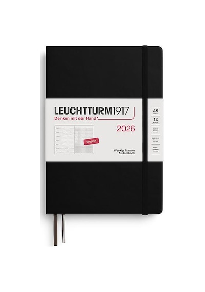 Leuchtturm1917 Orta Boy A5 12 Aylık Ajanda Ve Not Defteri Noktalı 2026 Sert Kapak, İngilizce, Siyah 372700