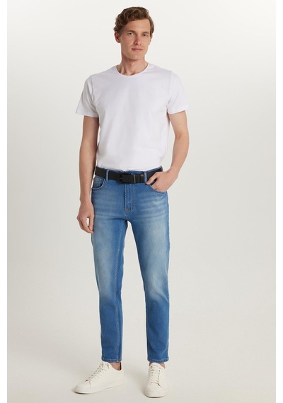 Tudors Erkek Normal Kesim Denim Yıkamalı Düz Paça Mavi Jean Kot Pantolon-34482 Mavi