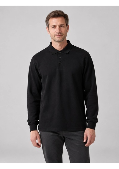 Vitrinonline Erkek Uzun Kollu Polo Yaka Sweatshirt - Siyah